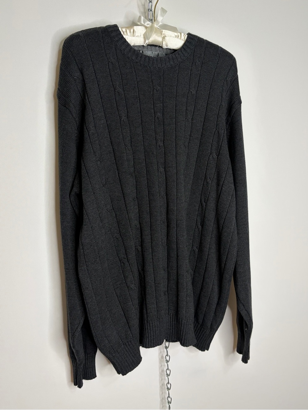 Oscar de la Renta Vintage Men's Dark Charcoal Cable Crewneck Sweater